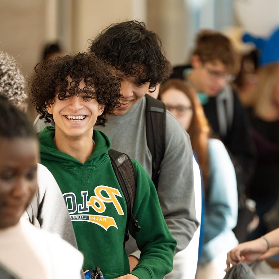 students lining up for swag